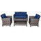 Navy Outdoor Rattan Patio Set 4 Pieces with Sofa, Chairs and Coffee Table
